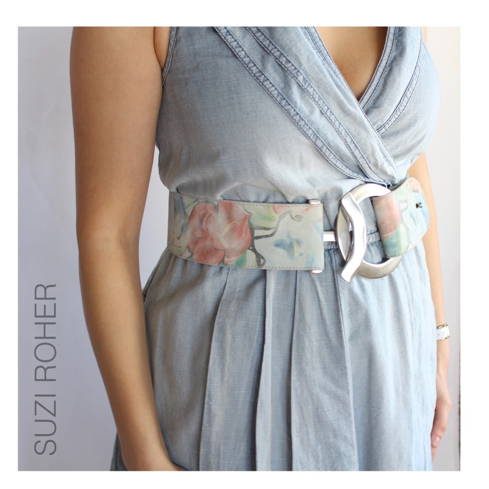 (Sz MPlus) Suzi Roher Leather Floral Stretch Belt